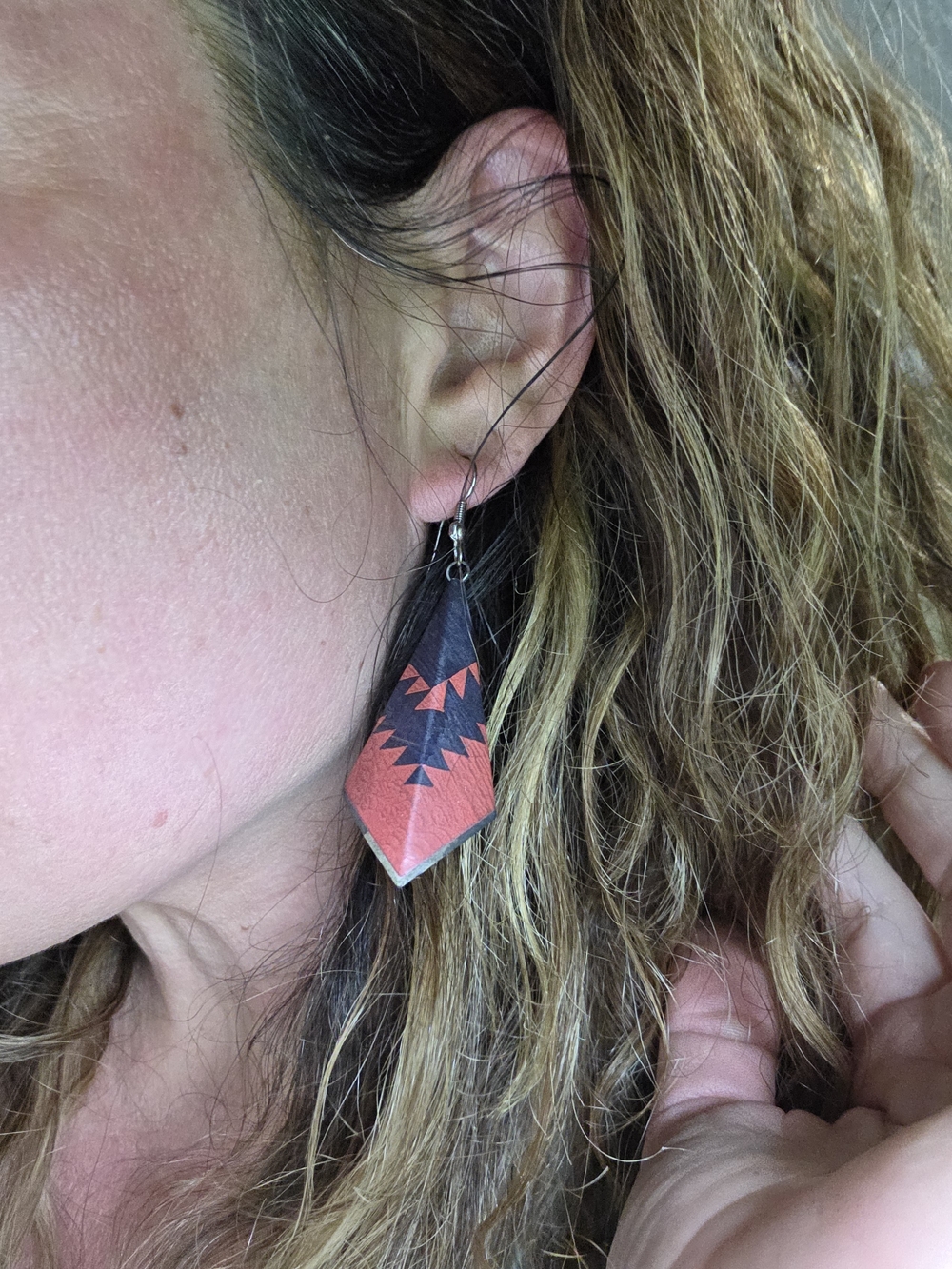 Handcrafted Red and Black Geometric Drop Earrings - Women Jewelry
